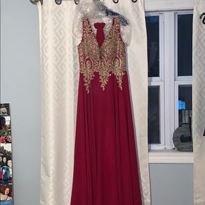 Floor length, deep red prom dress